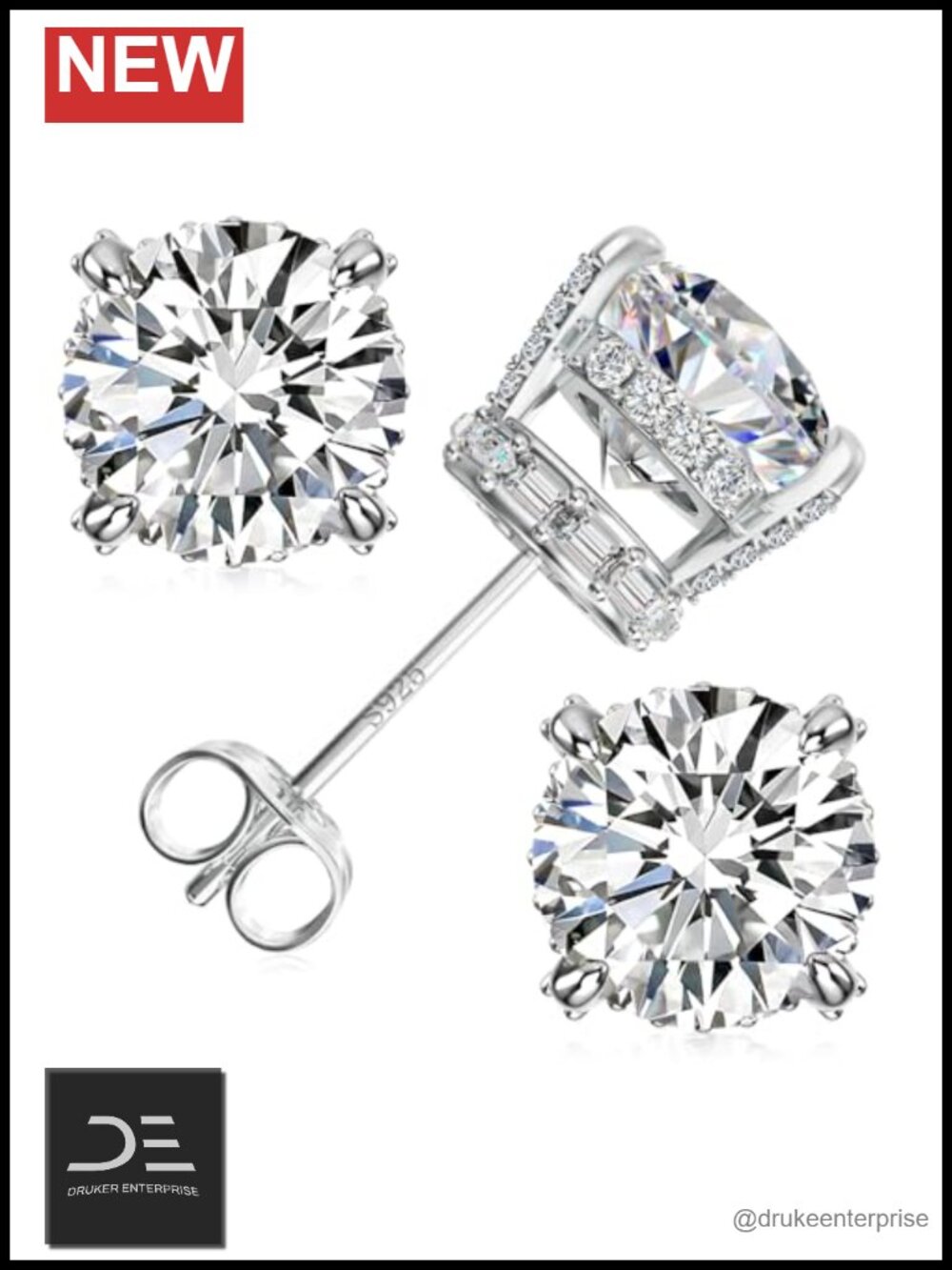 Moissanite Stud Earrings 925 Sterling Silver 4-Prong Basket Setting